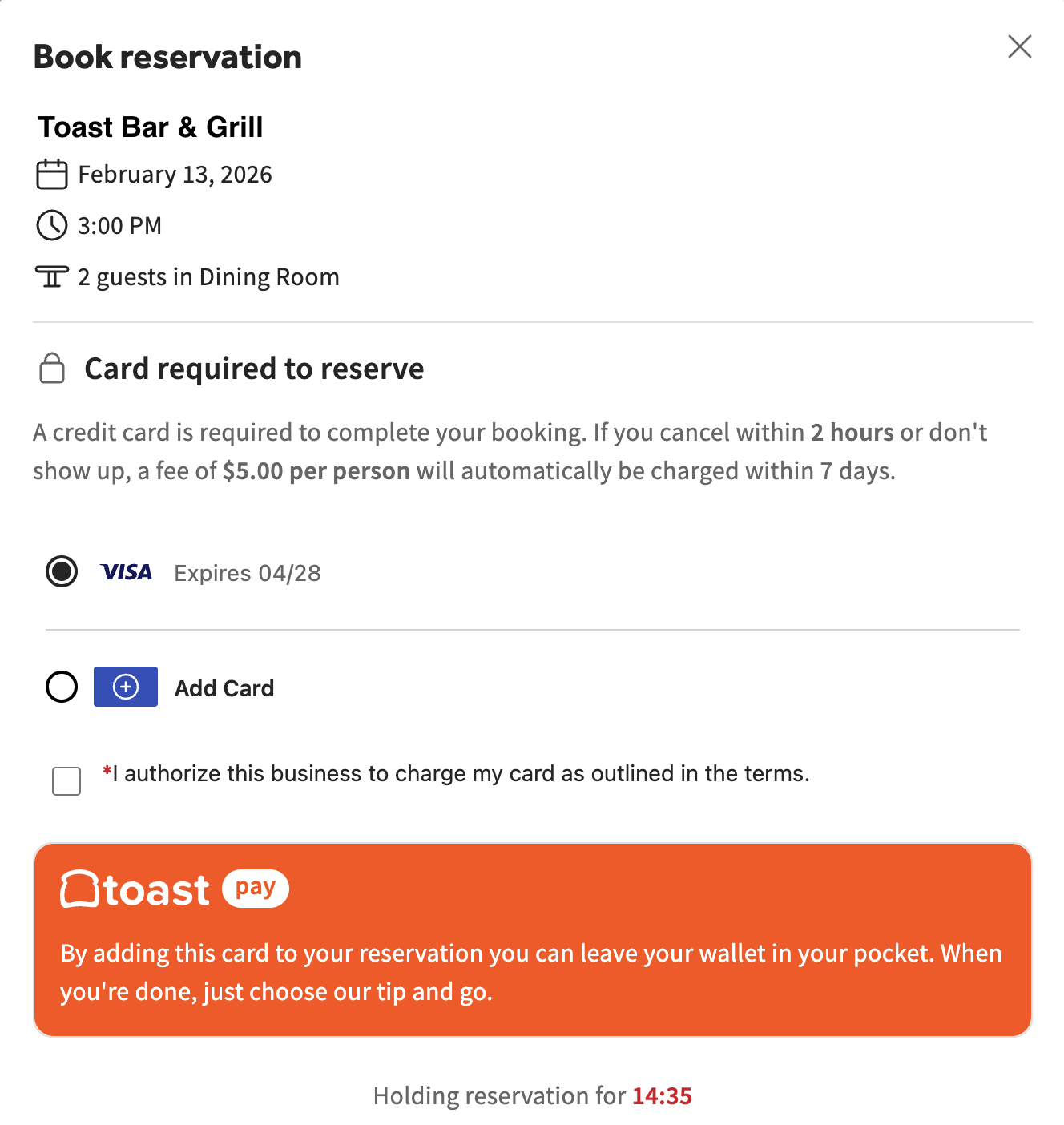 Pago fluido a través de Toast Pay