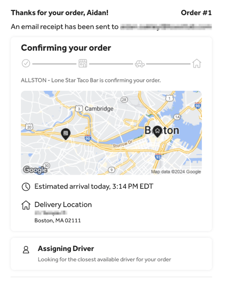 Toast Delivery Services® Order Status Tracking
